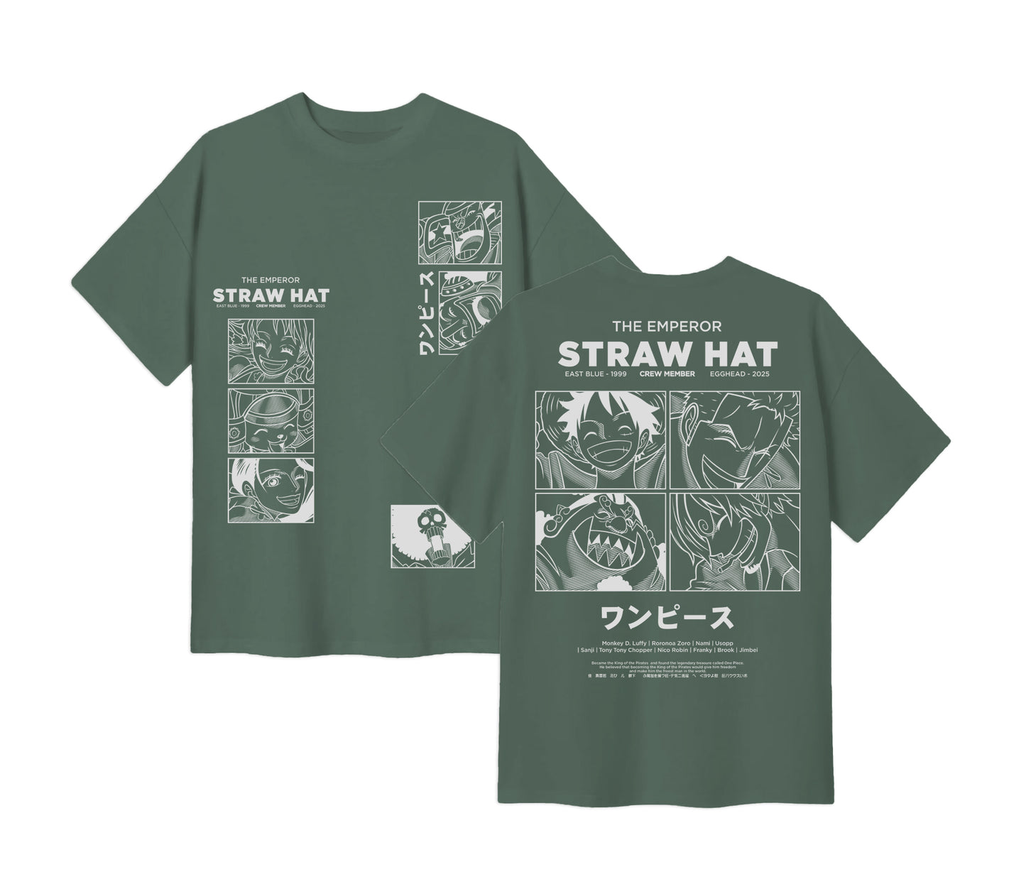 Anime One Piece Emperor Straw Hat Crew Short Sleeve Tee - RZM014 - Green Algae