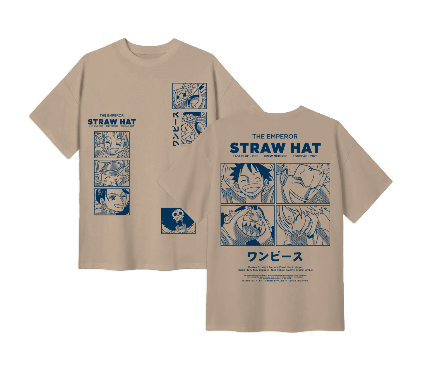 Anime One Piece Emperor Straw Hat Crew Short Sleeve Tee - RZM014 - Khaki