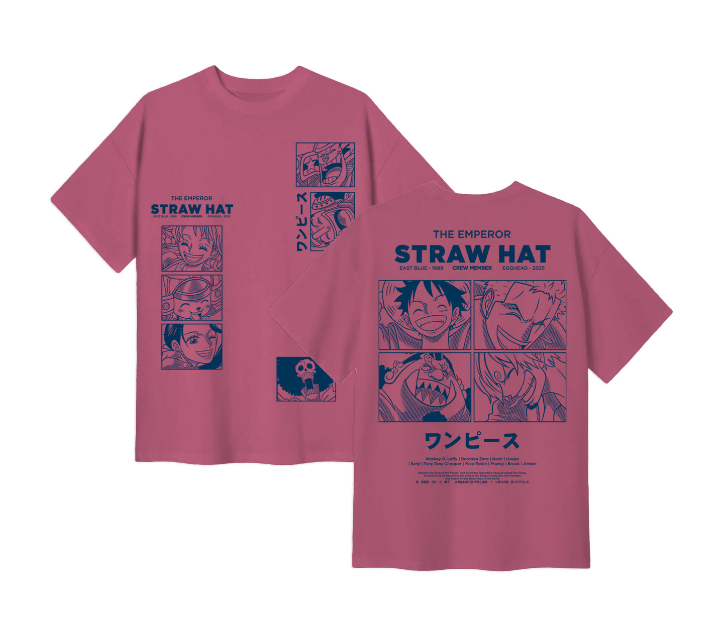 Anime One Piece Emperor Straw Hat Crew Short Sleeve Tee - RZM014 - Lavender