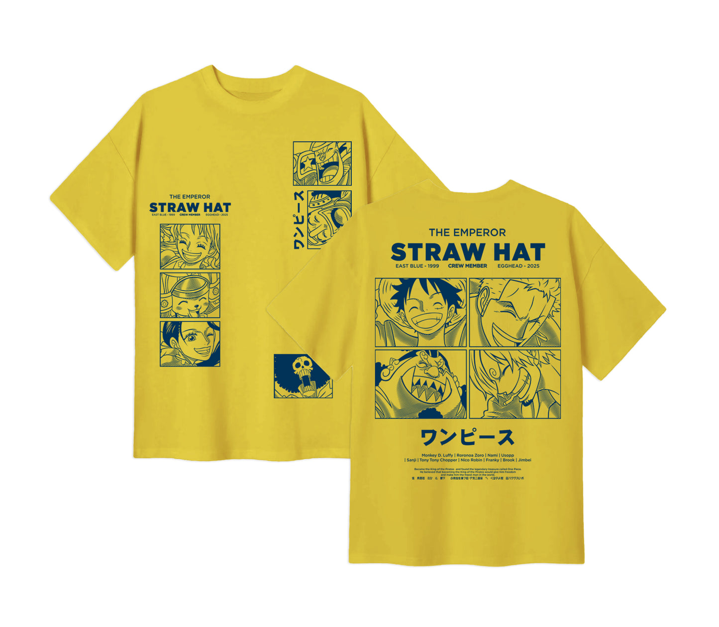Anime One Piece Emperor Straw Hat Crew Short Sleeve Tee - RZM014 - Lemon