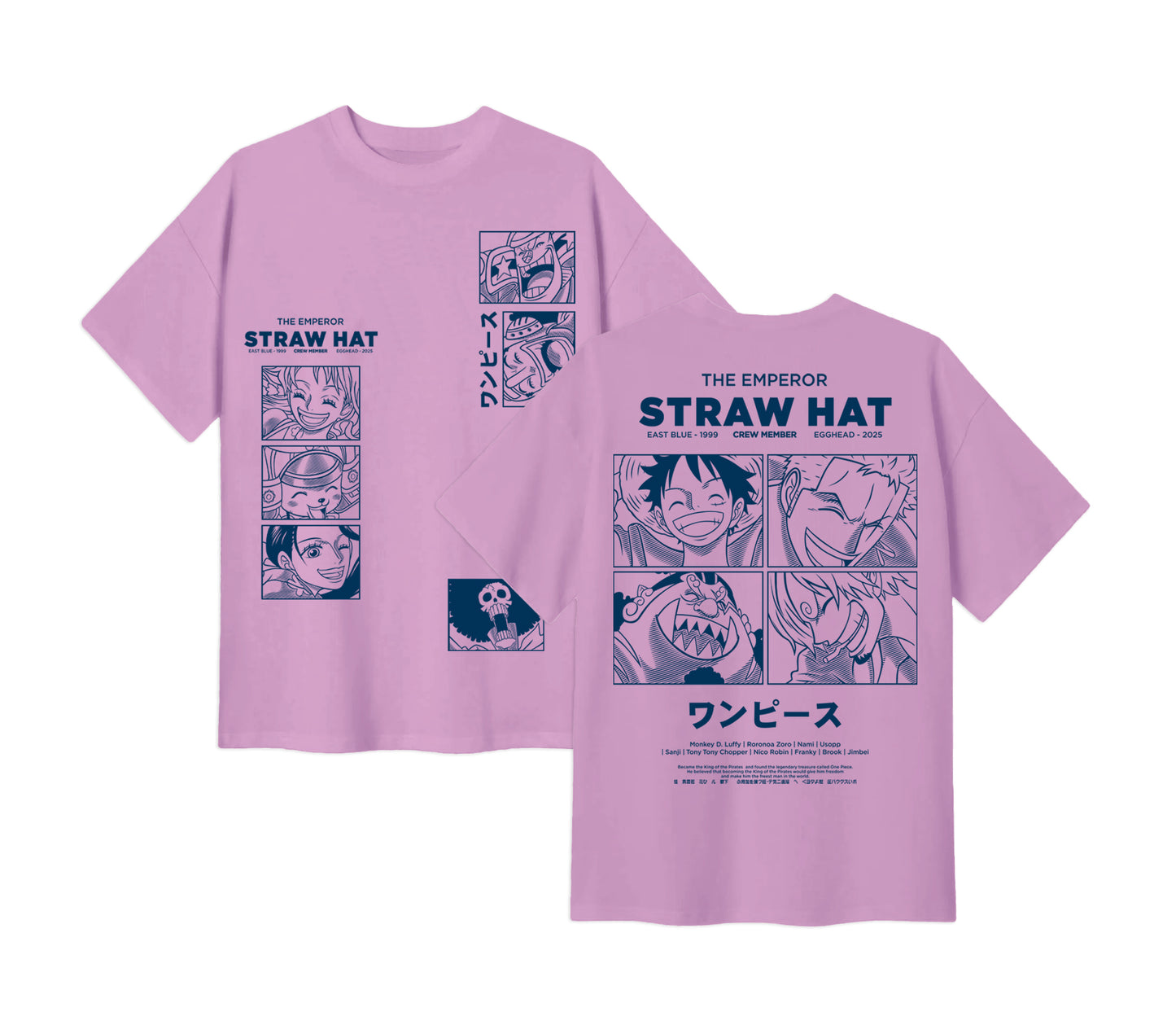 Anime One Piece Emperor Straw Hat Crew Short Sleeve Tee - RZM014 - Lilac