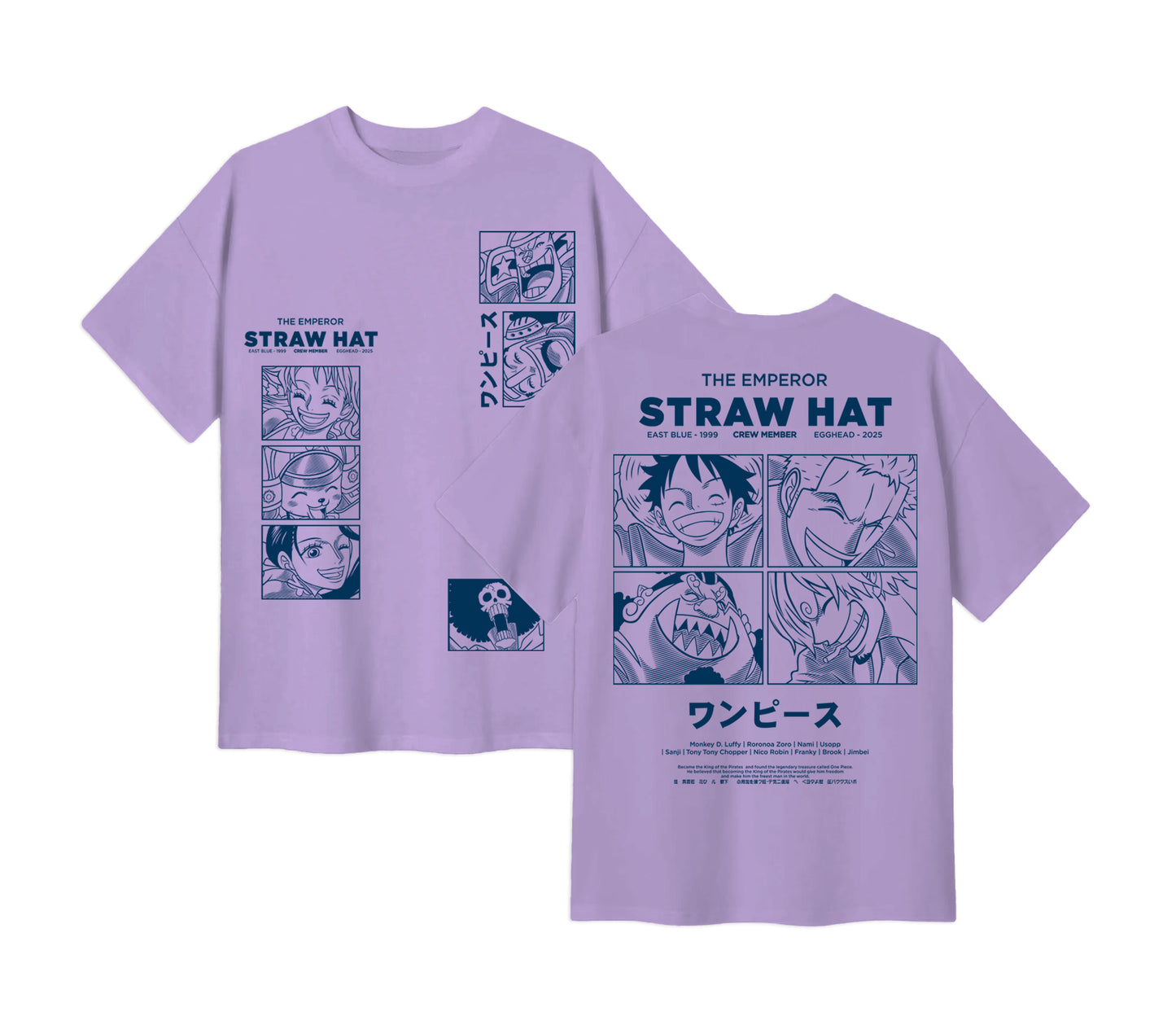 Anime One Piece Emperor Straw Hat Crew Short Sleeve Tee - RZM014 - Periwinkle