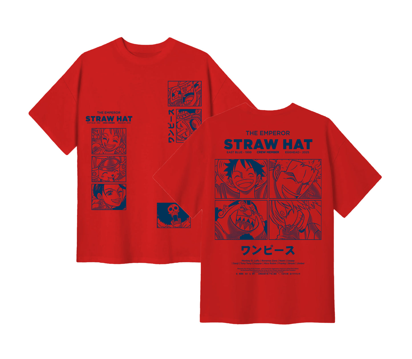 Anime One Piece Emperor Straw Hat Crew Short Sleeve Tee - RZM014 - Red Chili