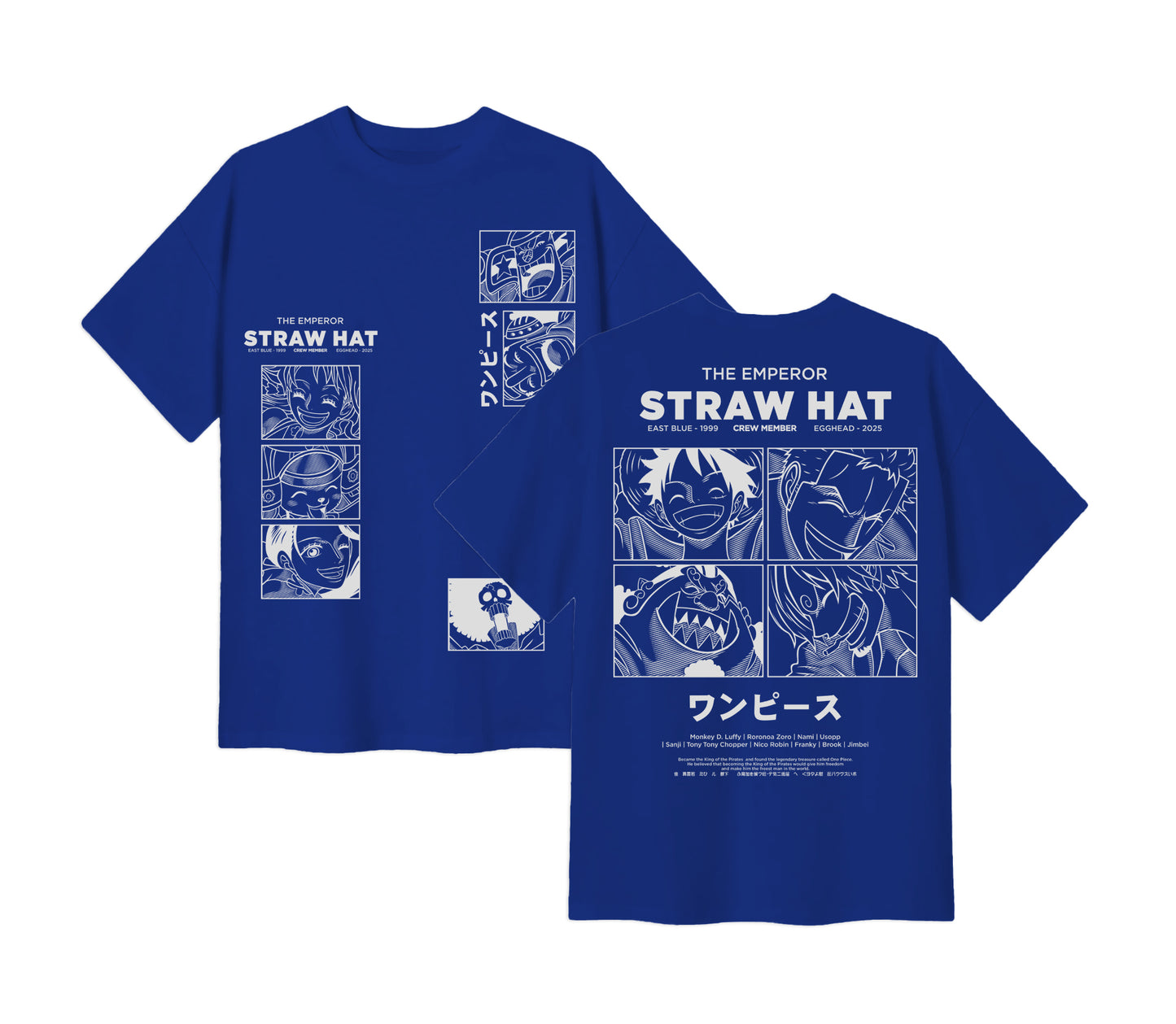 Anime One Piece Emperor Straw Hat Crew Short Sleeve Tee - RZM014 - Royal Blue
