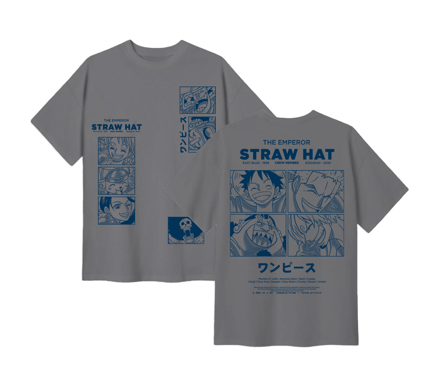 Anime One Piece Emperor Straw Hat Crew Short Sleeve Tee - RZM014 - Smoke Grey