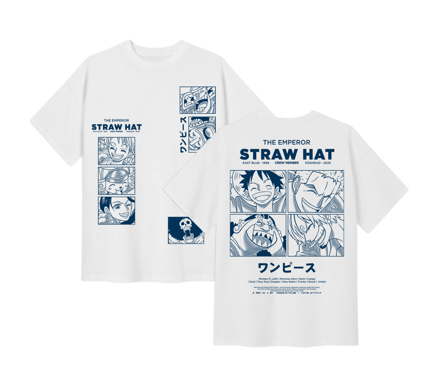 Anime One Piece Emperor Straw Hat Crew Short Sleeve Tee - RZM014 - White