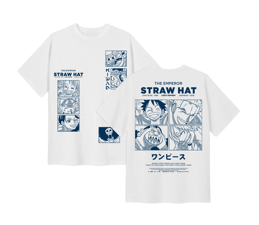 Anime One Piece Emperor Straw Hat Crew Short Sleeve Tee - RZM014 - White